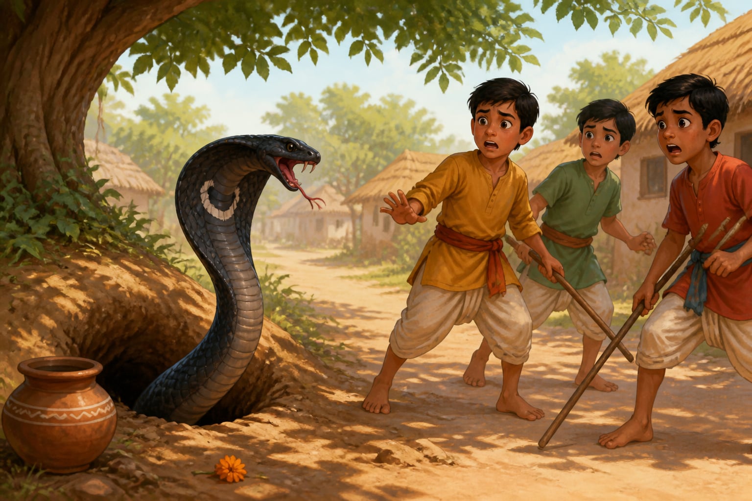 Mandavisha the reformed cobra hissing fiercely without biting