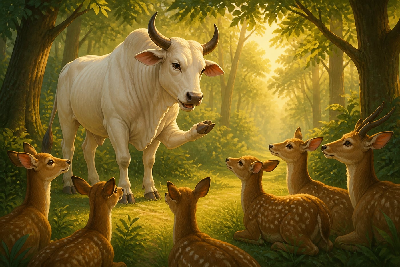 Sanjivaka speaking with the forest deer