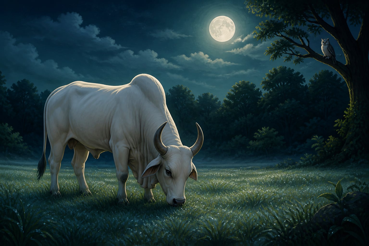 Sanjivaka standing alone in vigil through the moonlit night