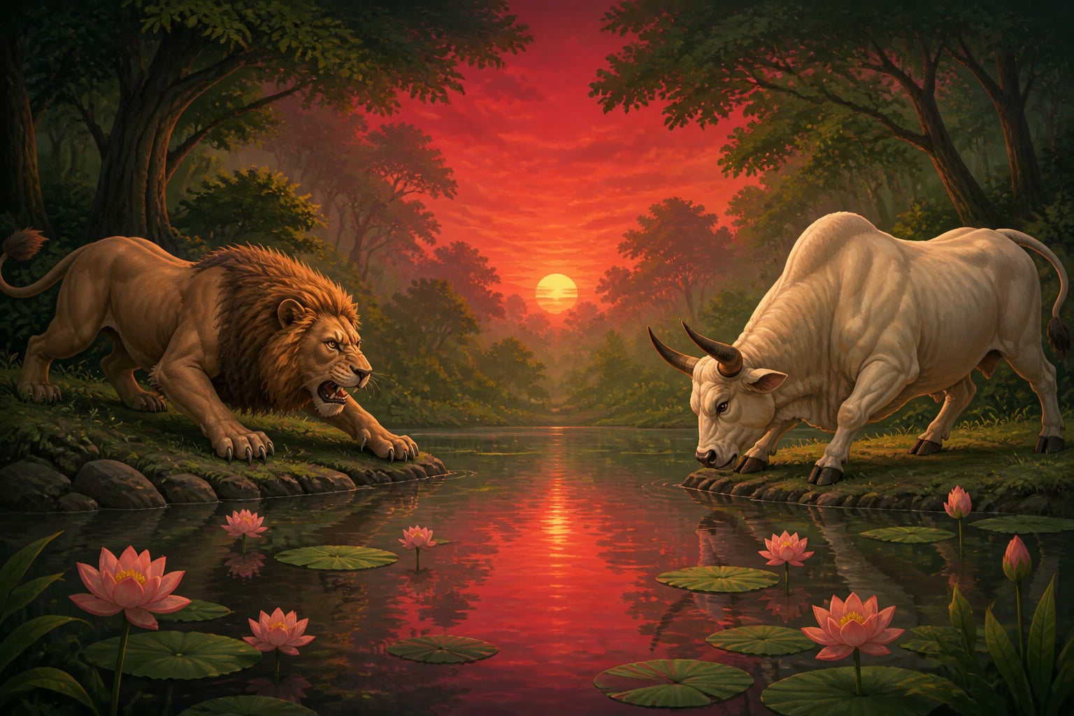 The fatal confrontation at the lotus pond at dawn