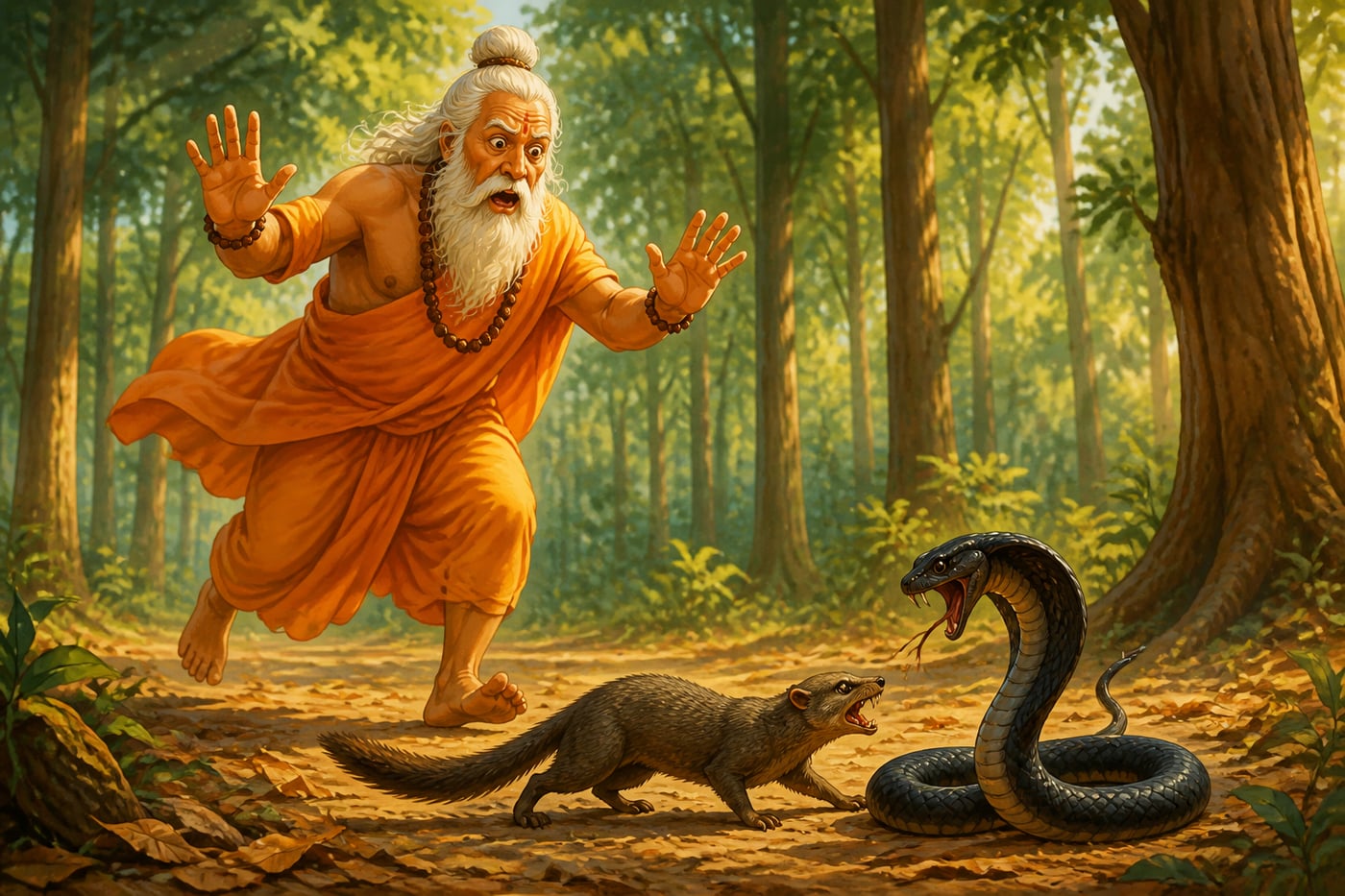 The foolish sage interrupting a mongoose and a cobra