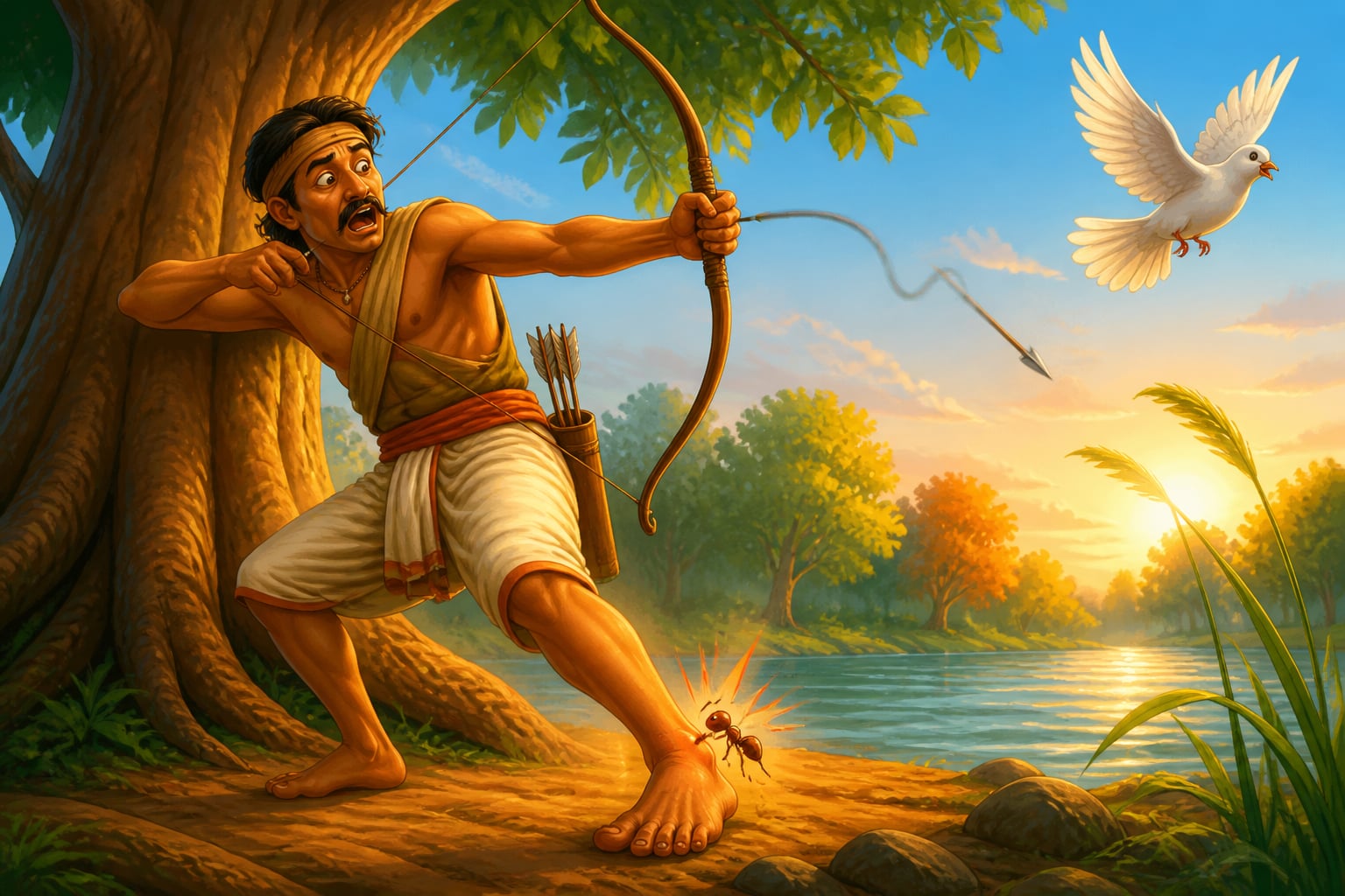 Sukshma the ant biting the hunter at the moment of his arrow
