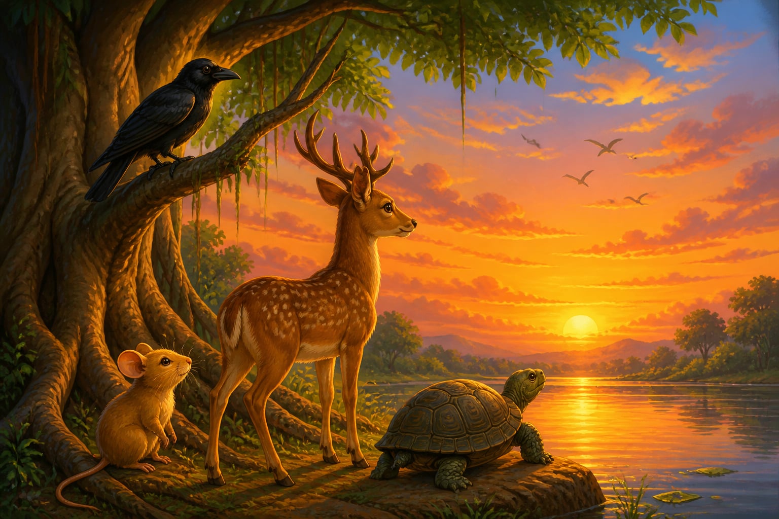 The four friends at sunset making their pact of difference