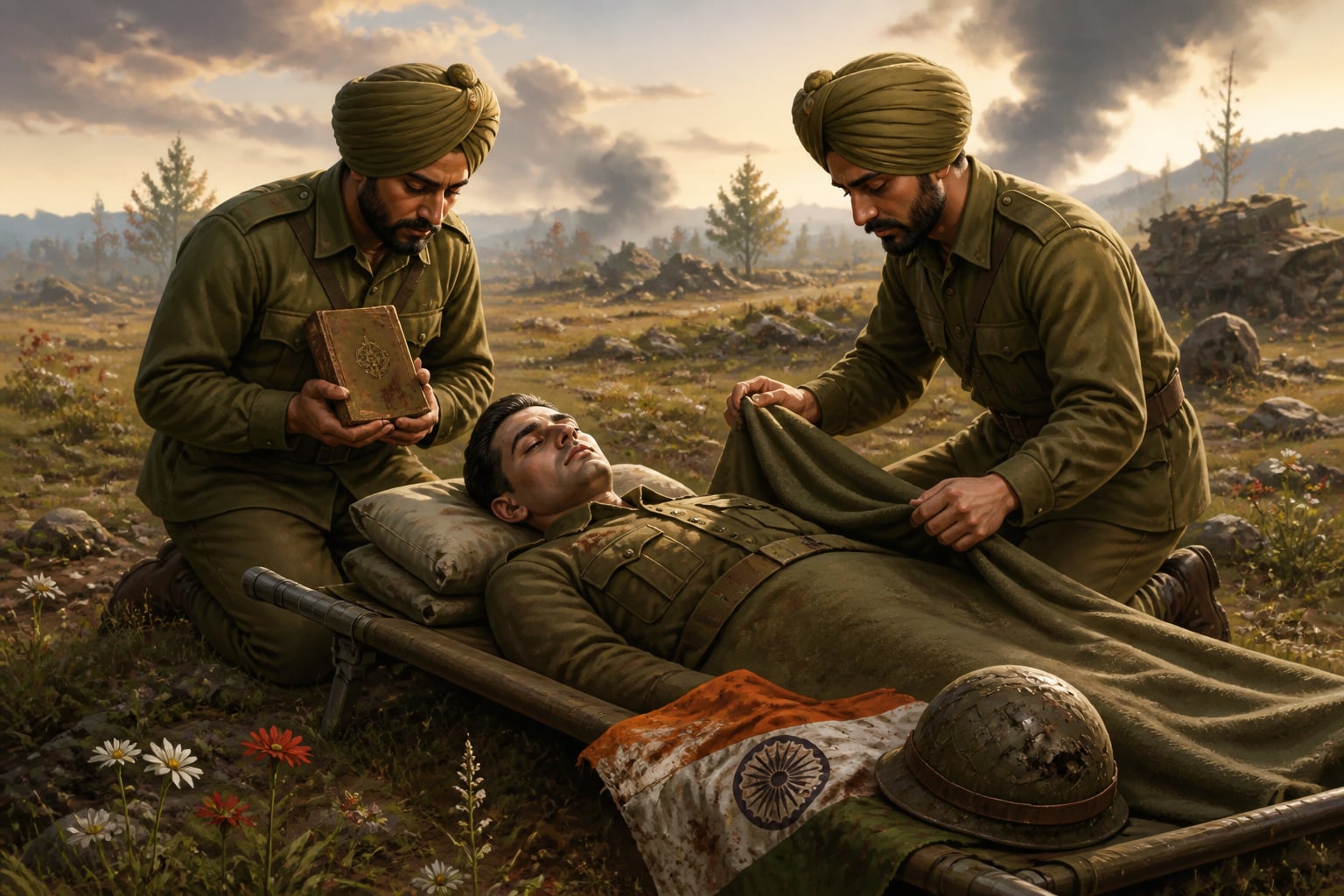 Recovery of Major Somnath Sharma's body with his Bhagavad Gita