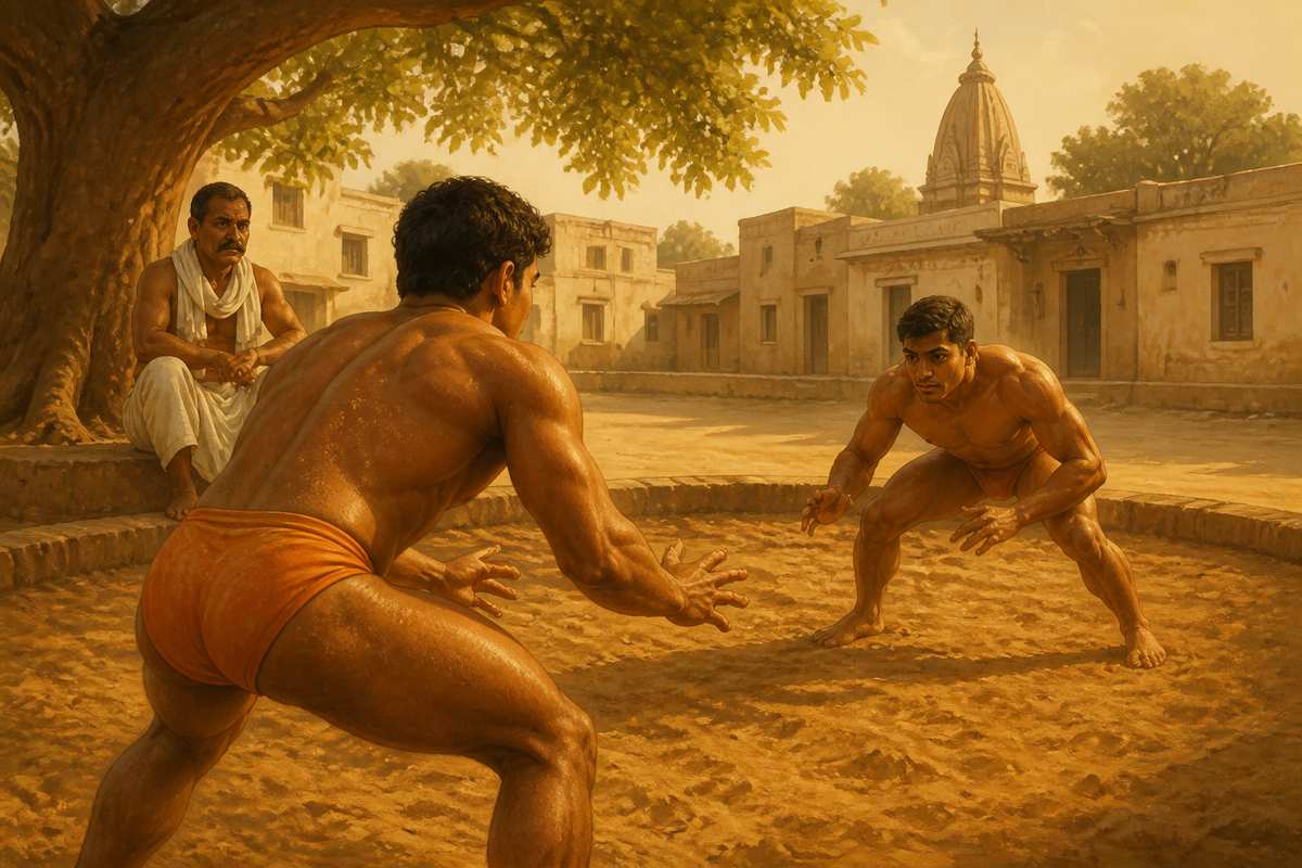 Young Piru Singh as a village wrestler in Shekhawati