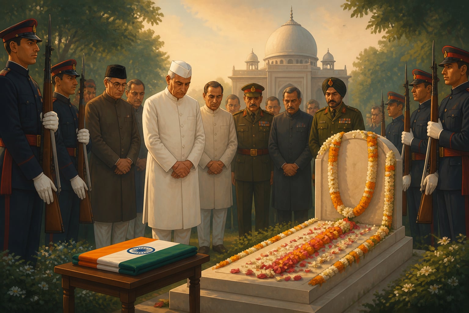 Nehru and cabinet at Brigadier Usman's funeral at Okhla cemetery