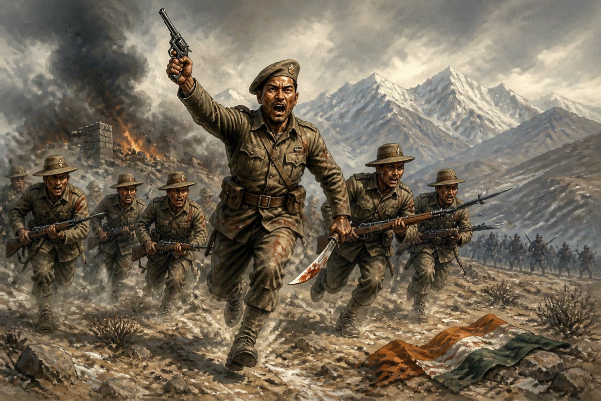 Major Thapa leading the Gorkha counterattack at Sirijap