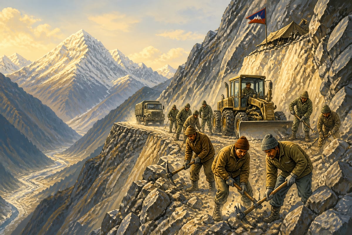 Border Roads Organisation cutting an all-weather road into the Himalaya