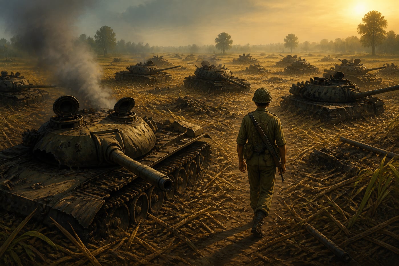 The Patton Nagar tank graveyard at dawn