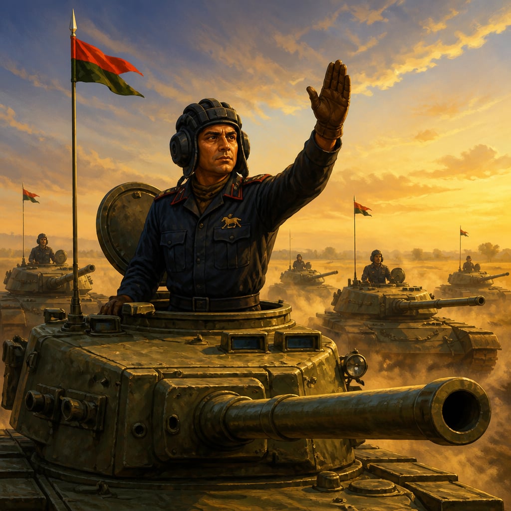 Lt Col Tarapore in the turret of his Centurion tank Dorab in the Sialkot sector at dawn