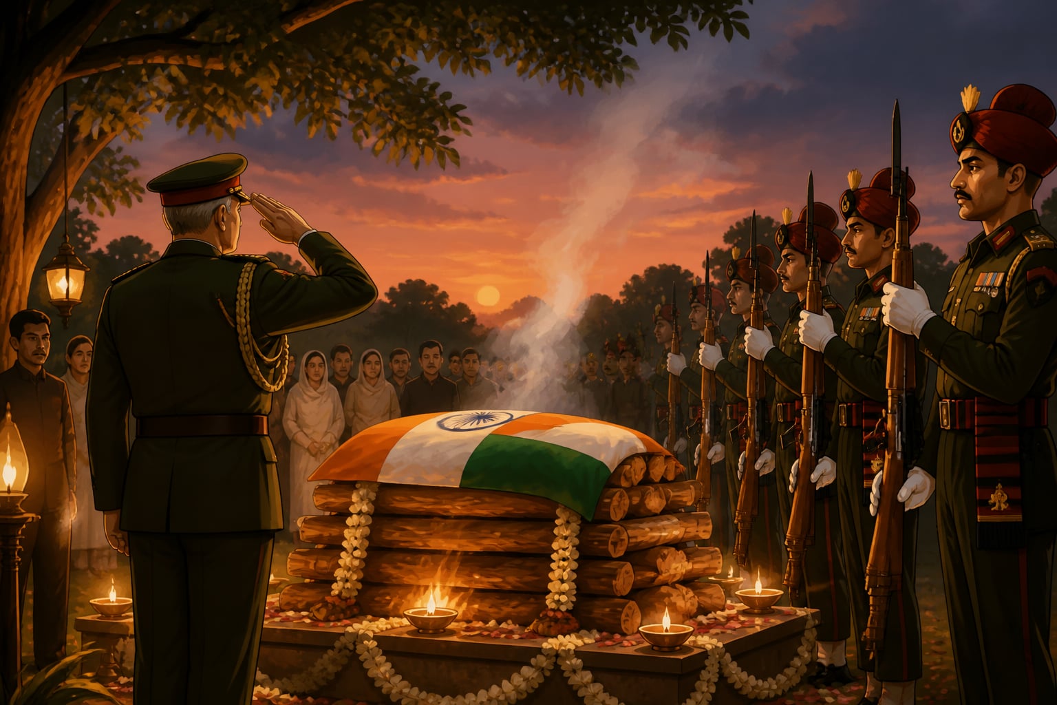 The military funeral pyre of General Vaidya in 1986