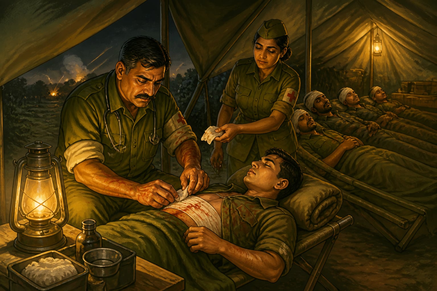 An Army Medical Corps doctor at a 1965 field aid post