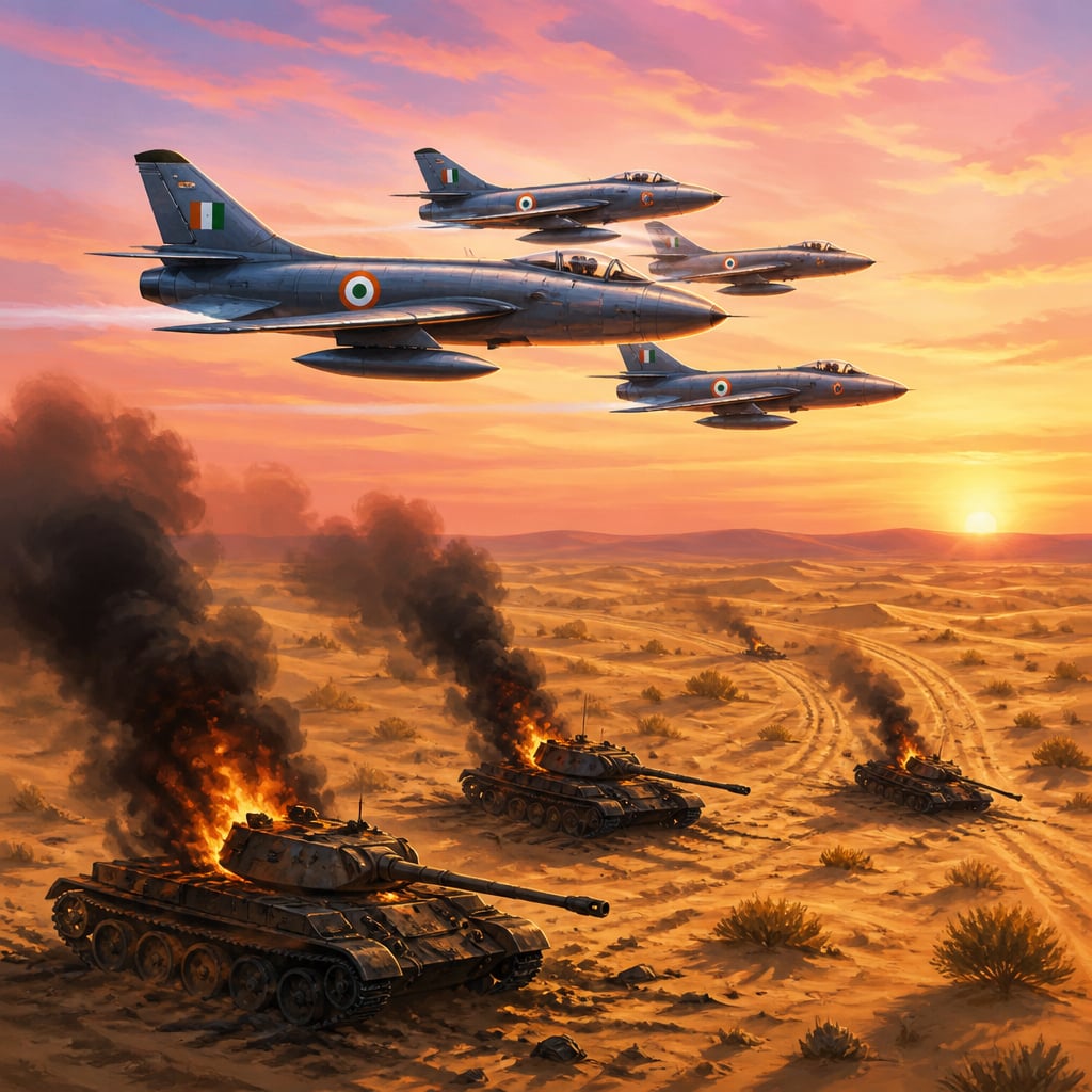 Hawker Hunter jets strike Pakistani tanks at dawn over Longewala
