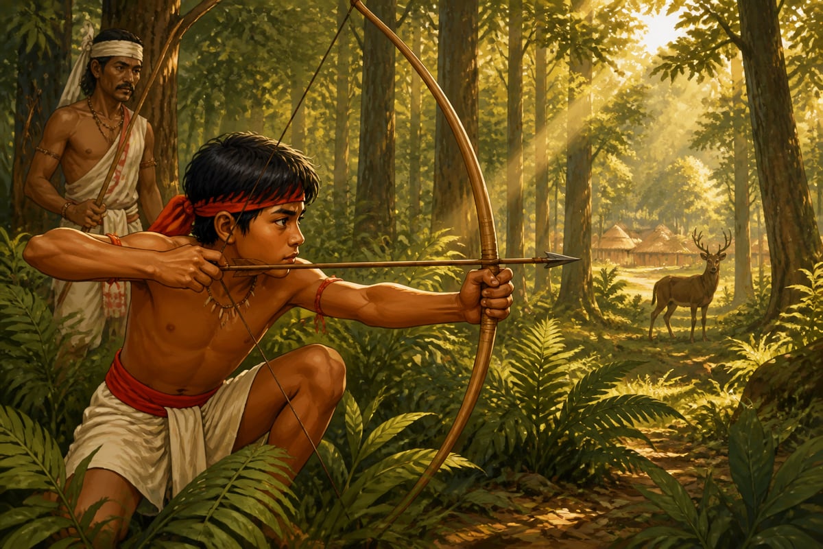 Young Albert Ekka learning to hunt in the Chotanagpur forest