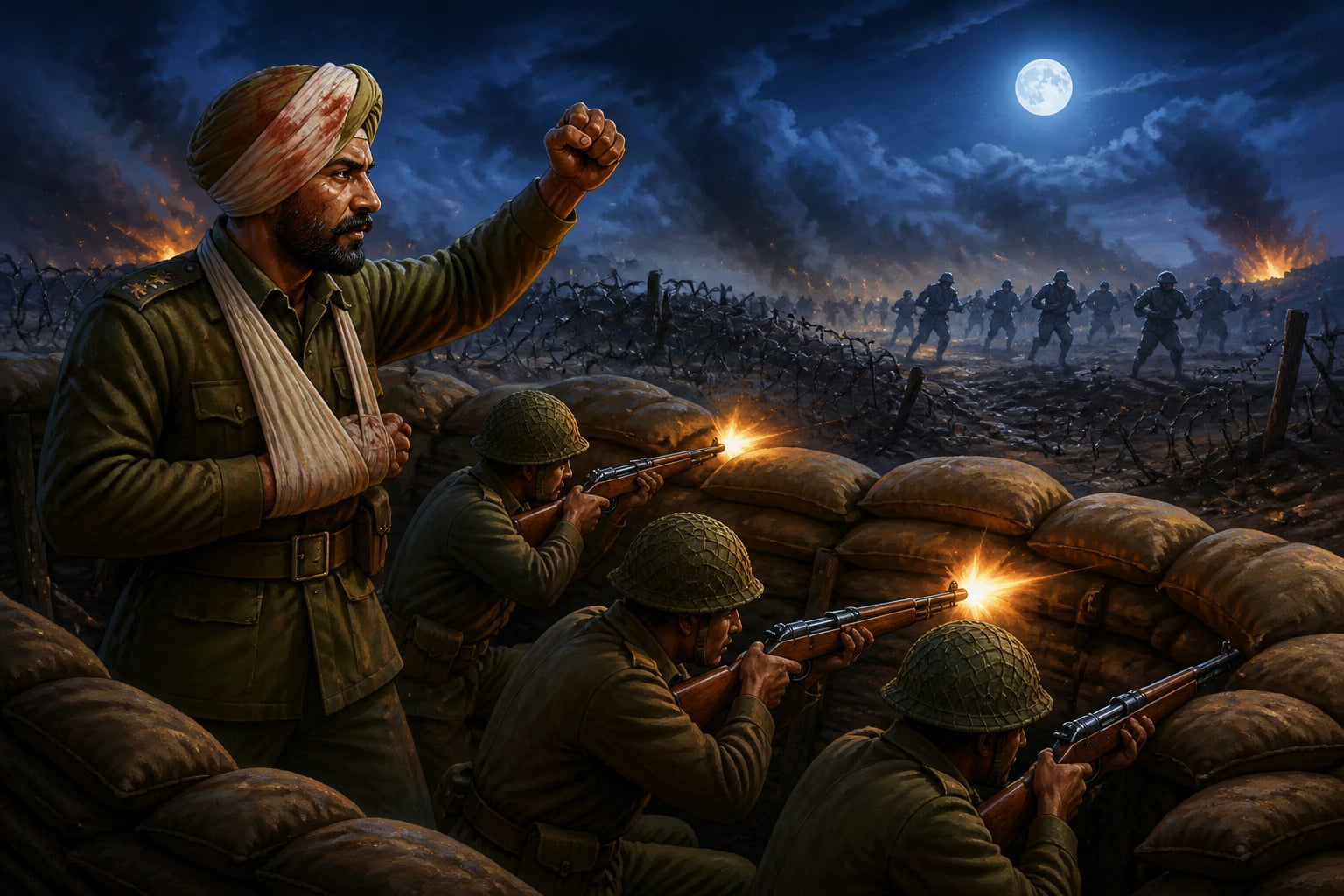 Major Hoshiar Singh leading his Grenadiers in a wounded stand at Jarpal