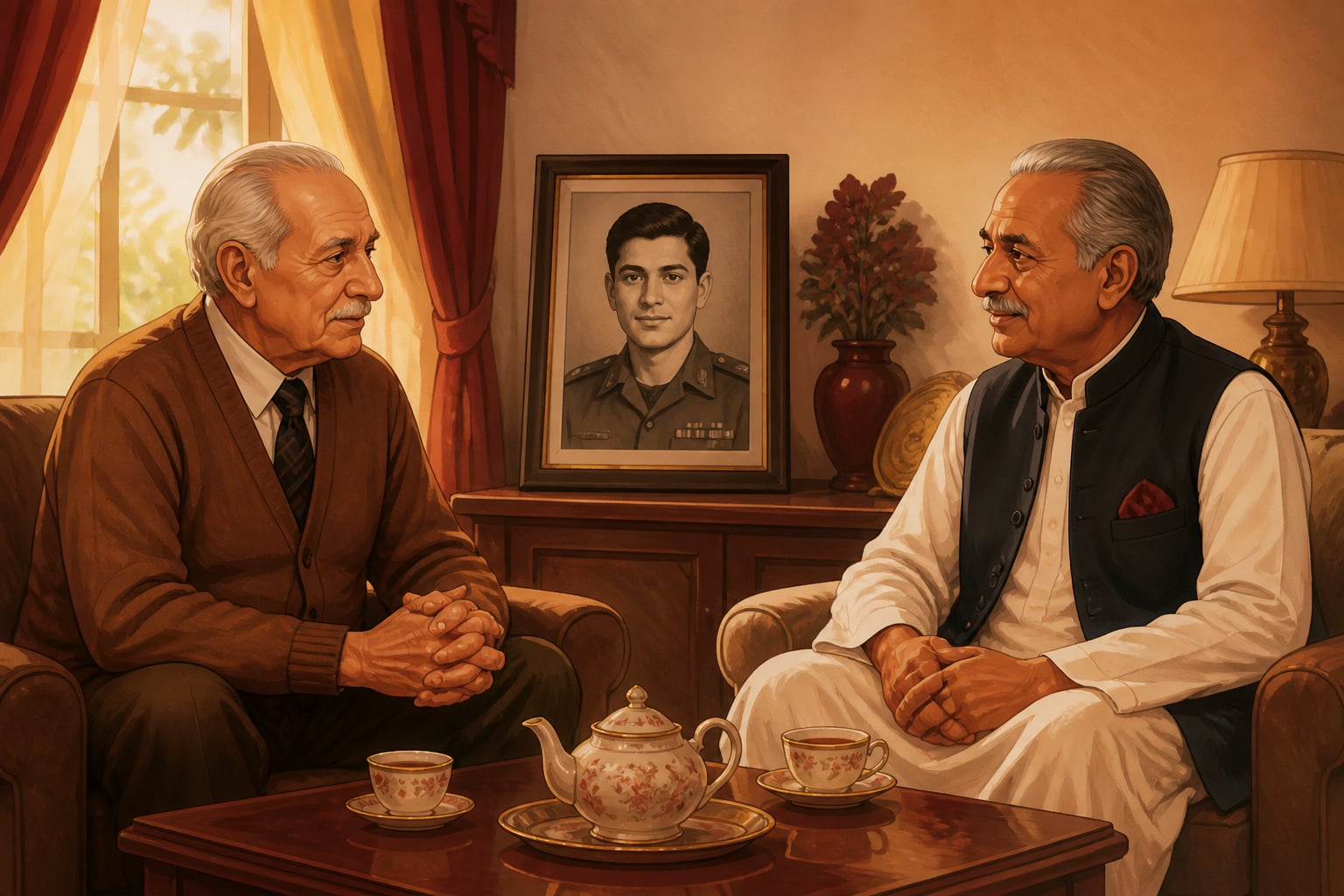 Brigadier Khetarpal meeting his son's adversary Naser in Lahore in 2001