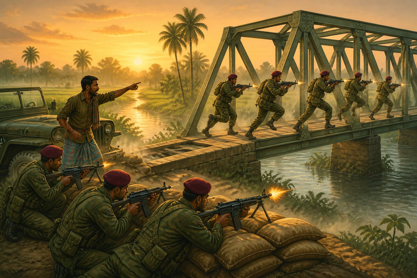 2 Para storming Poongli Bridge with Mukti Bahini fighters