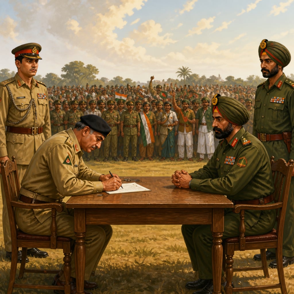 Lieutenant General Niazi signs the surrender at Ramna Race Course Dhaka