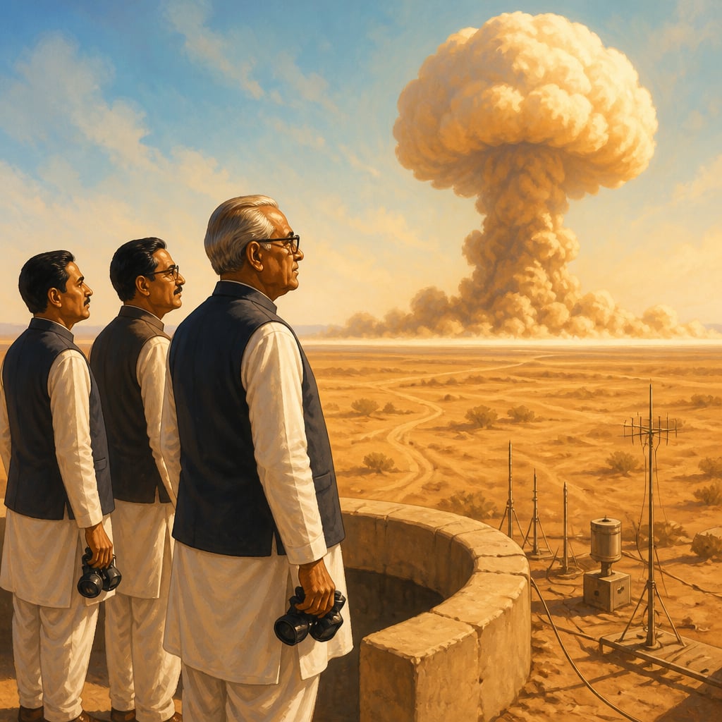 Indian scientists watch the Pokhran 1974 nuclear test in the Thar Desert
