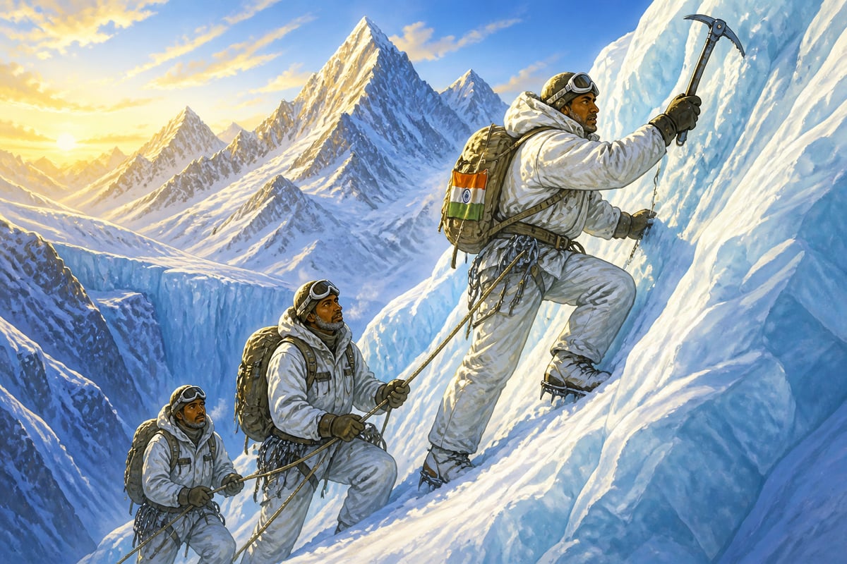 Indian Ladakh Scouts climbing the Siachen Glacier during Operation Meghdoot 1984