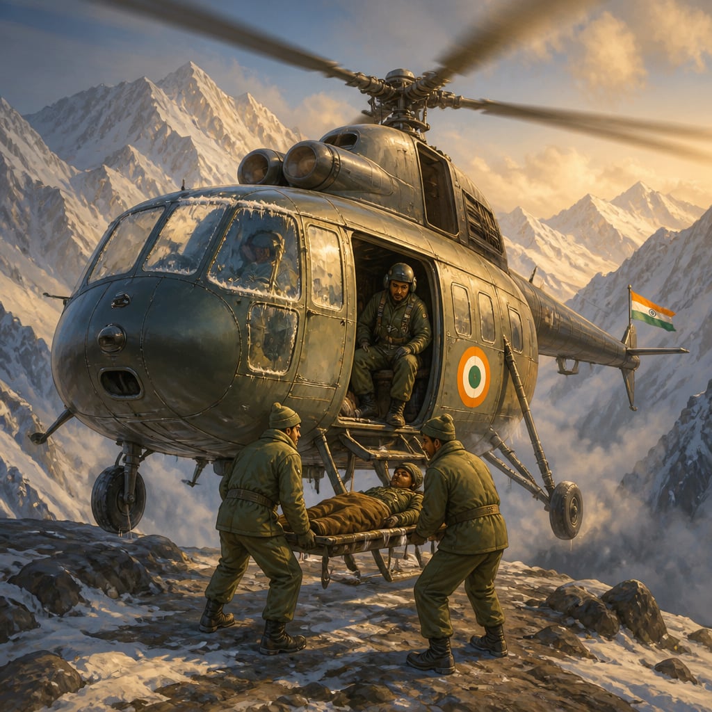 IAF Mi-4 evacuates wounded soldiers over the eastern Himalayas in 1962
