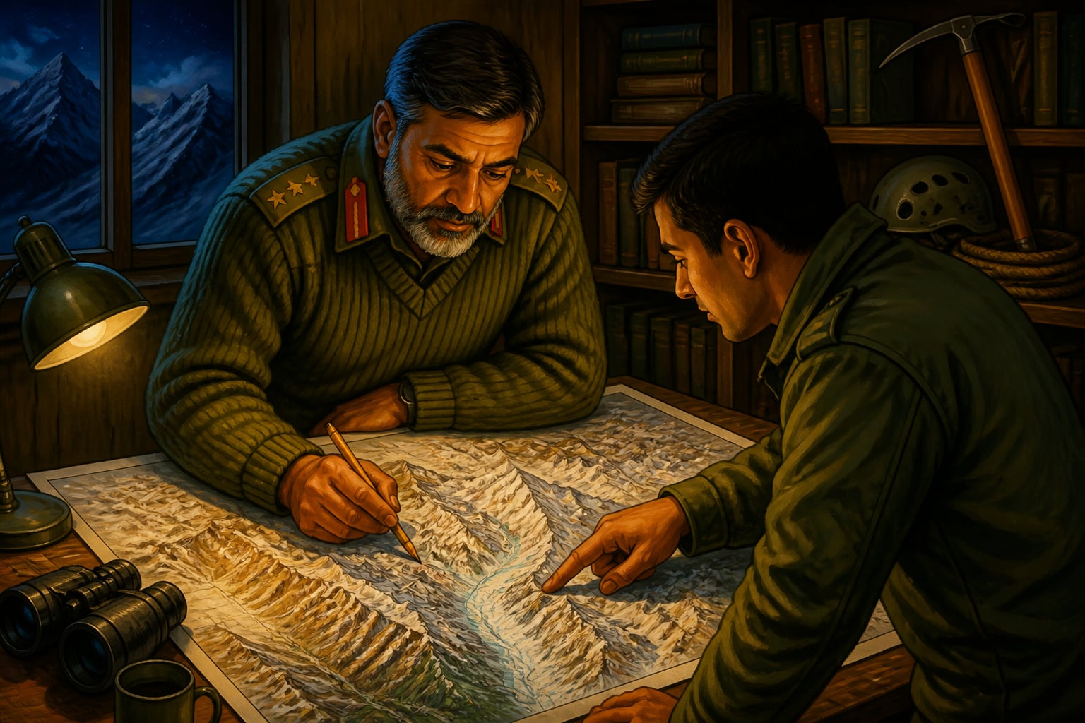 Col Narinder Kumar planning Operation Meghdoot at a map table