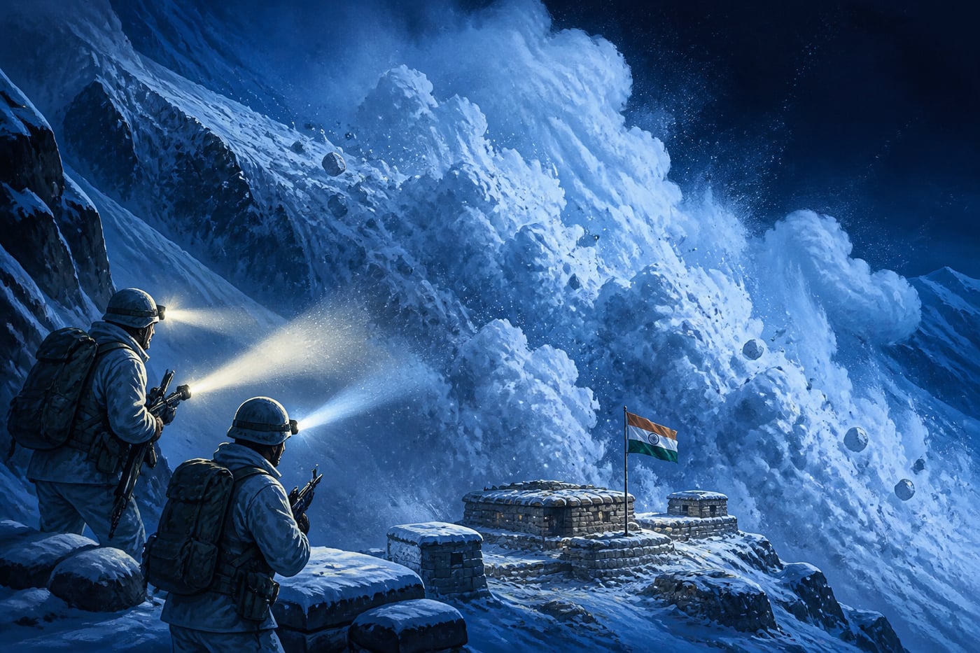 Avalanche striking the Siachen post at three in the morning