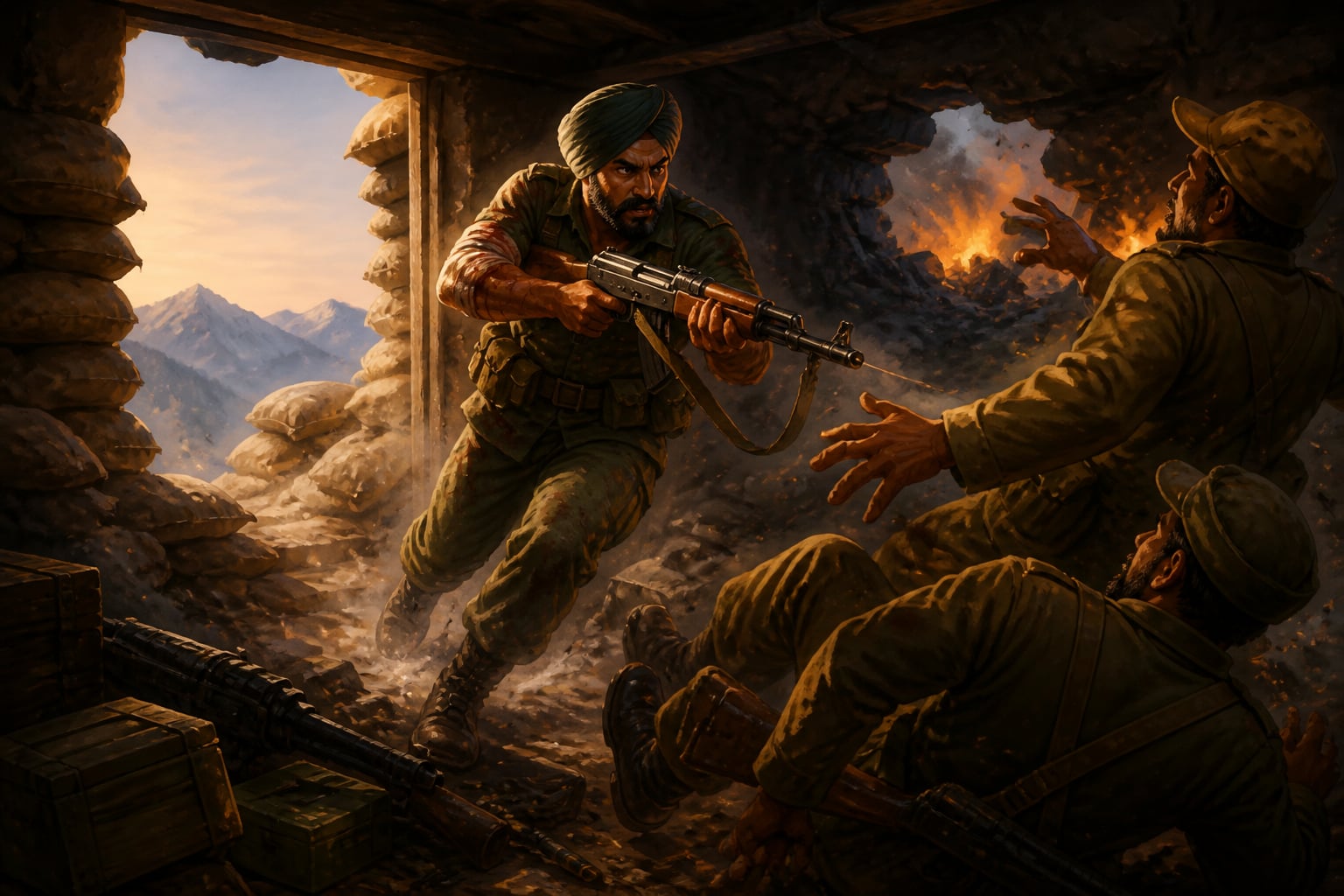 Yadav charging a Pakistani bunker on Tiger Hill