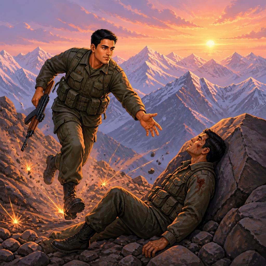 Captain Vikram Batra charging across Point 4875 to rescue a wounded officer