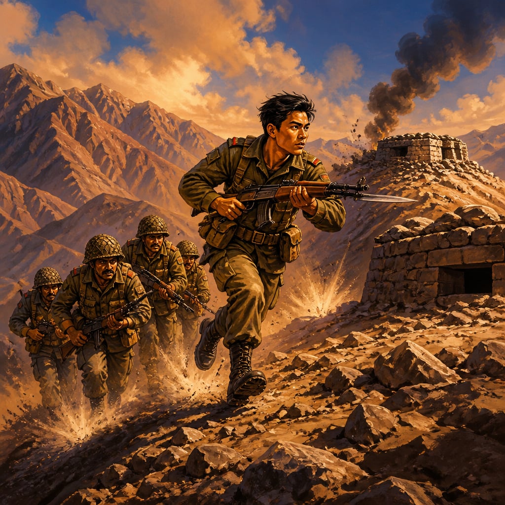 Captain Neikezhakuo Kenguruse charging a bunker on Lone Hill