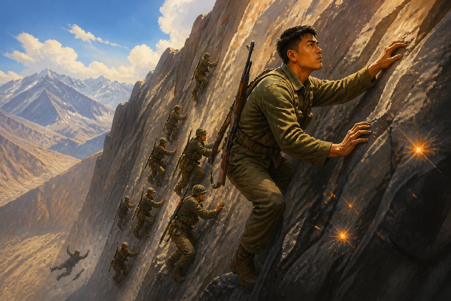 Kenguruse leading the cliff climb at Lone Hill under fire