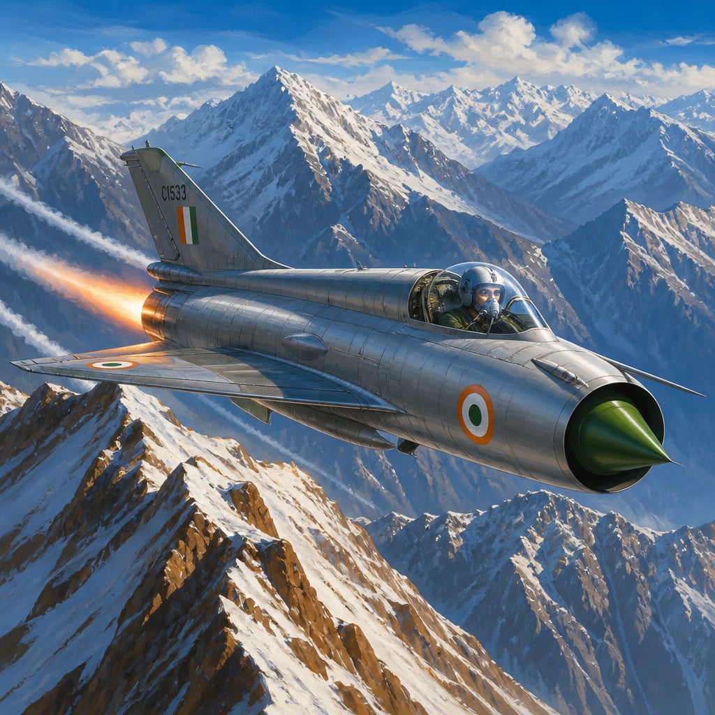 Squadron Leader Ajay Ahuja searching for Nachiketa in his MiG-21 over Kargil