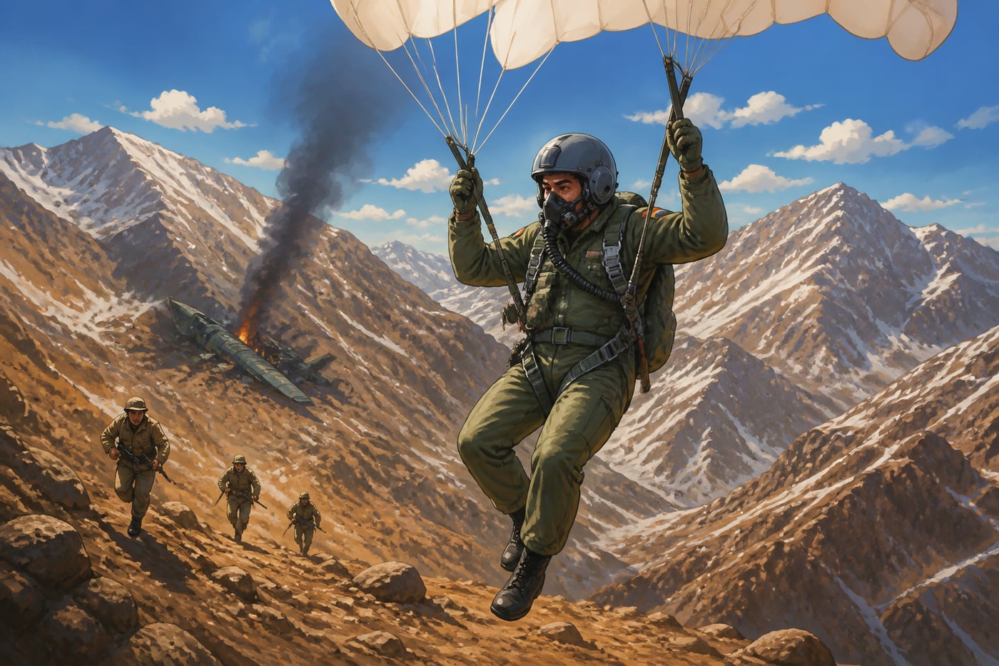 Flight Lieutenant Nachiketa parachuting after ejection over enemy territory