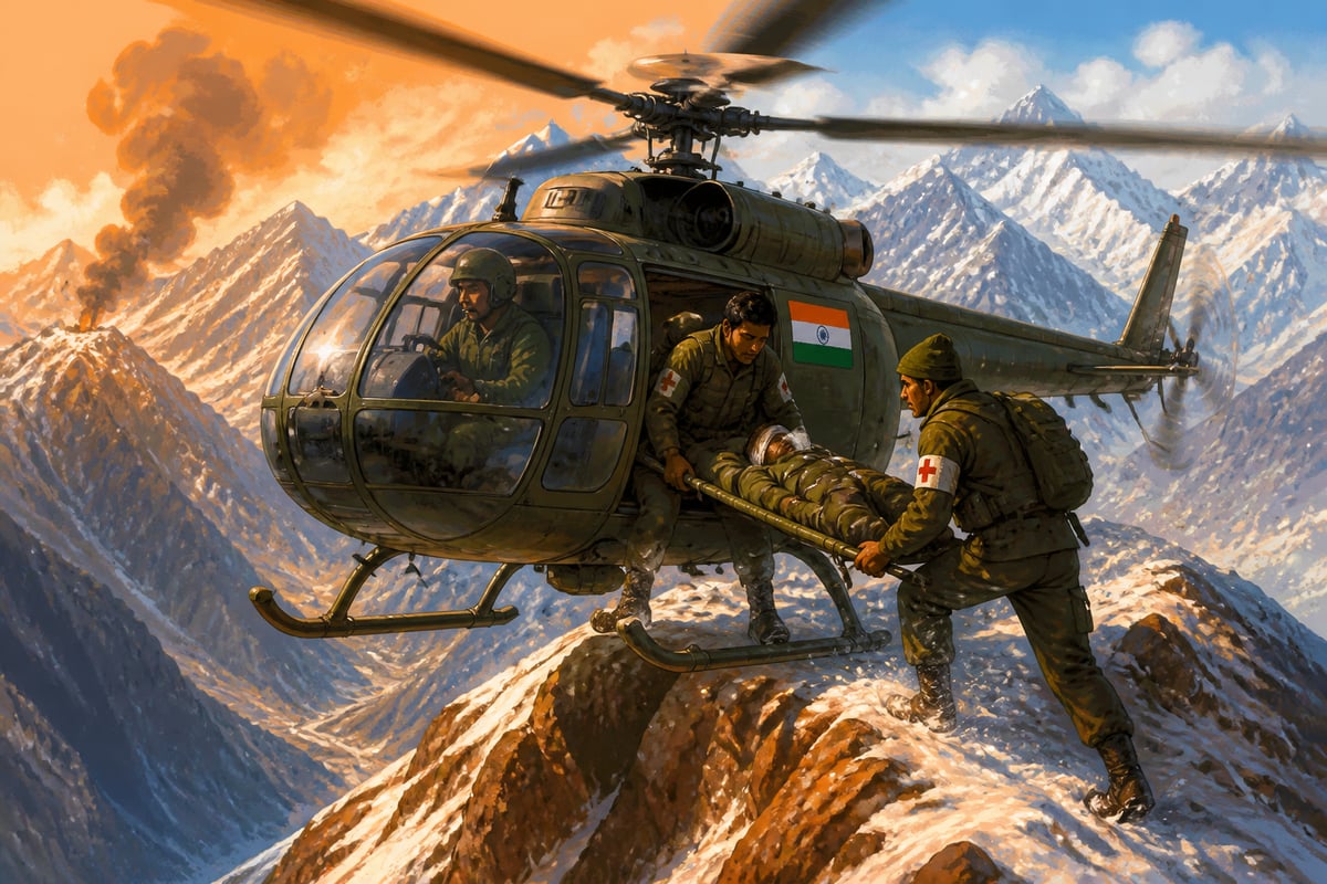 Army Aviation helicopter evacuating wounded at extreme altitude