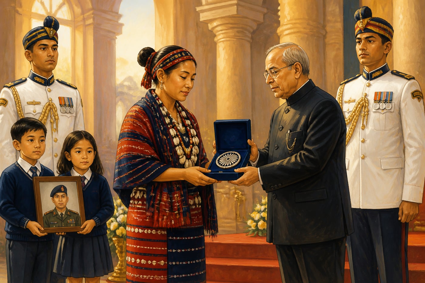 Chasen Lowang Dada receiving the Ashoka Chakra from the President