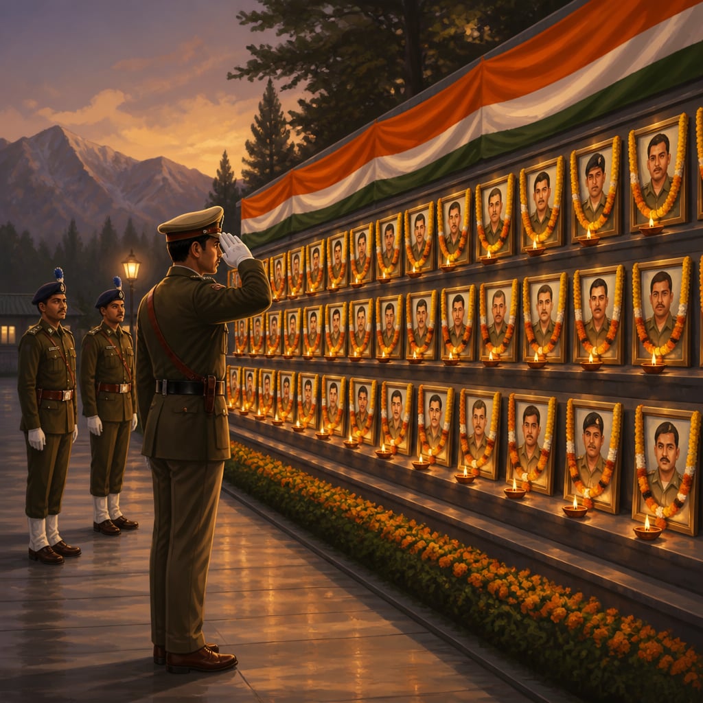 CRPF jawans saluting the Pulwama memorial for the forty martyrs