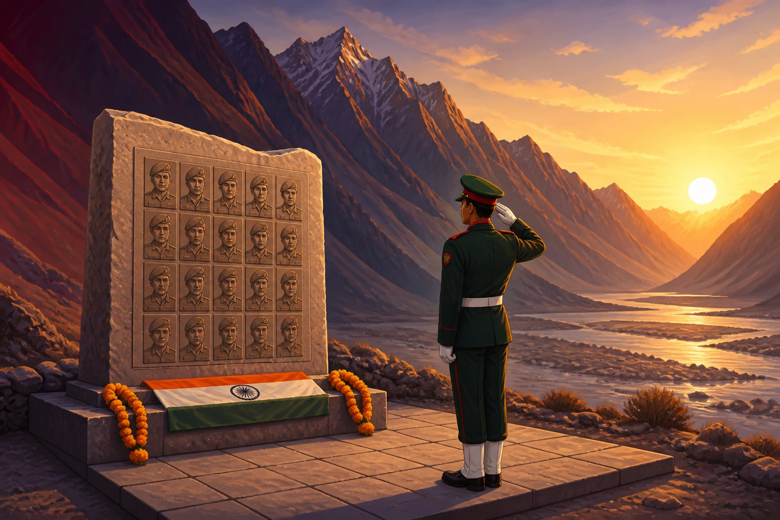 The Post 120 memorial honouring the Galwan martyrs at first light
