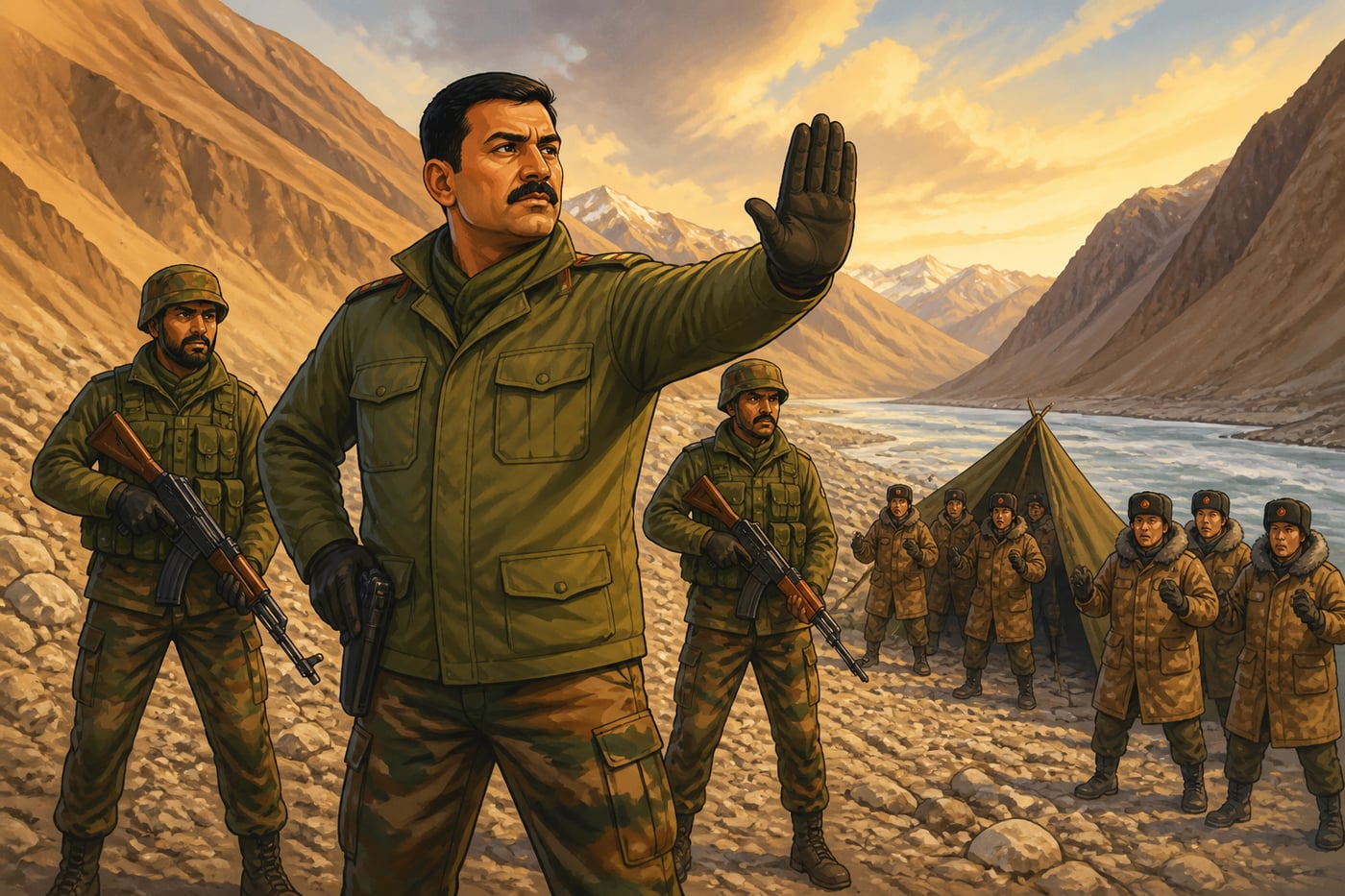 Colonel Santosh Babu confronting Chinese soldiers at the Galwan tent standoff