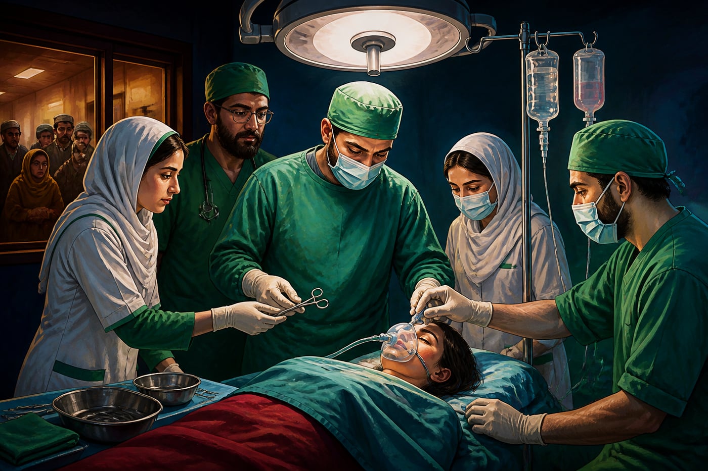 Doctors and nurses working through the night at Anantnag district hospital