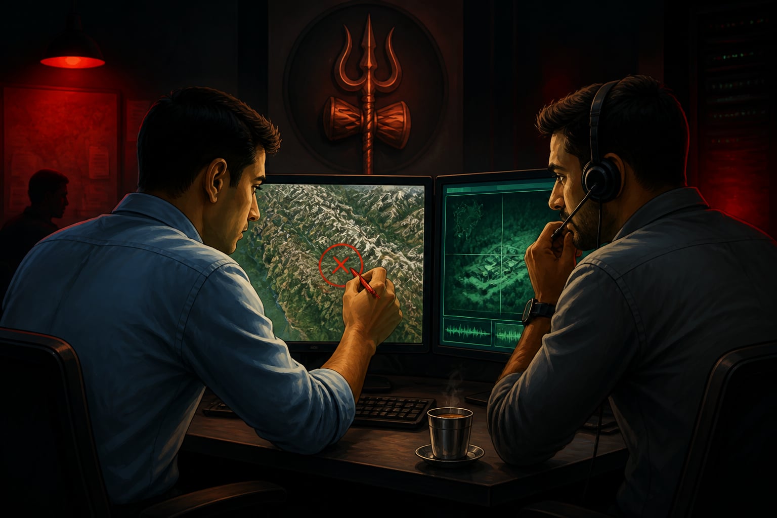 Indian intelligence officers tracking surviving attackers during Operation Mahadev