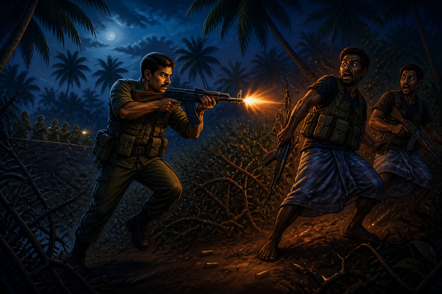 Major Parameshwaran counter-charging an LTTE ambush at night