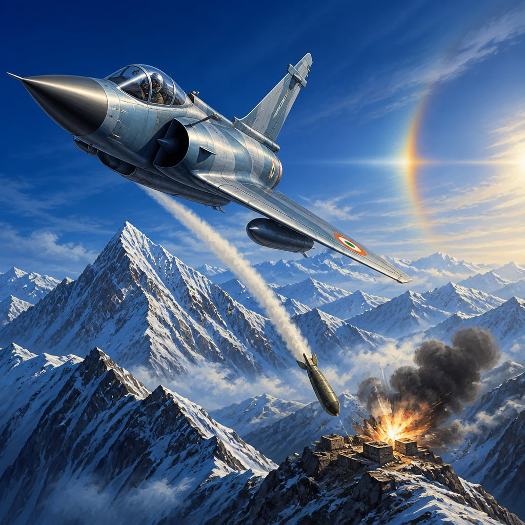 IAF Mirage 2000 banking away from Tiger Hill after a laser-guided strike