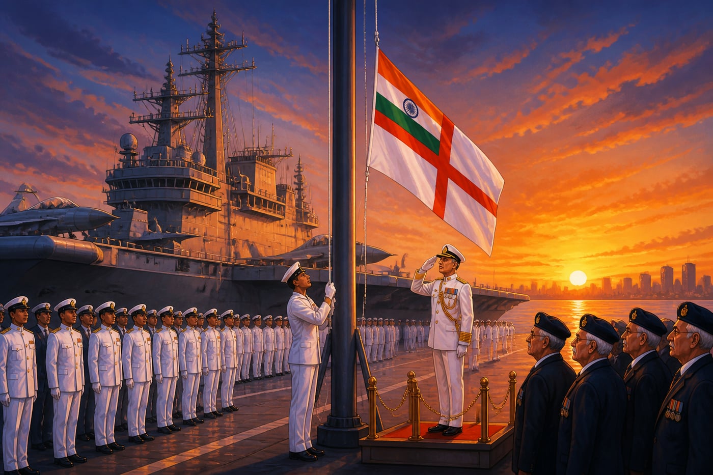 INS Viraat decommissioning ceremony at Mumbai pier at sunset