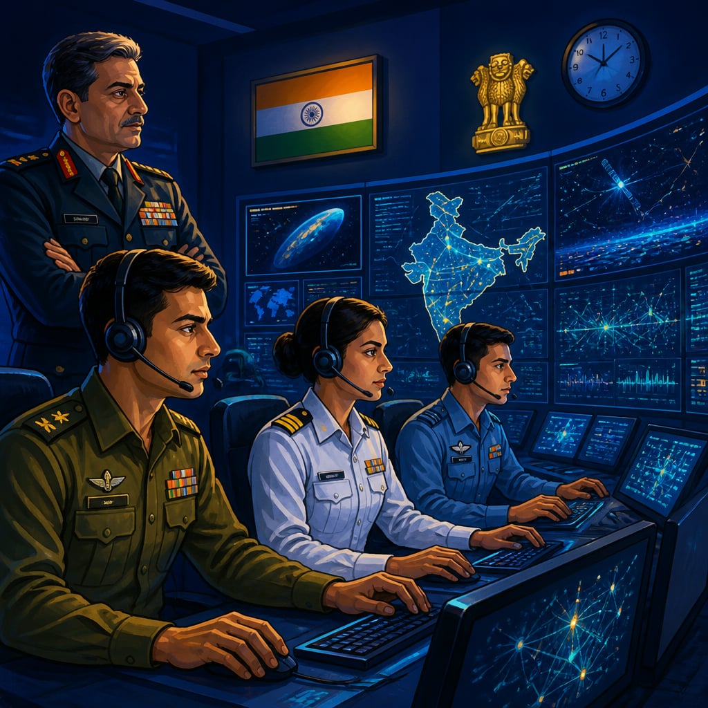 Defence Cyber Agency tri-service operations floor at night