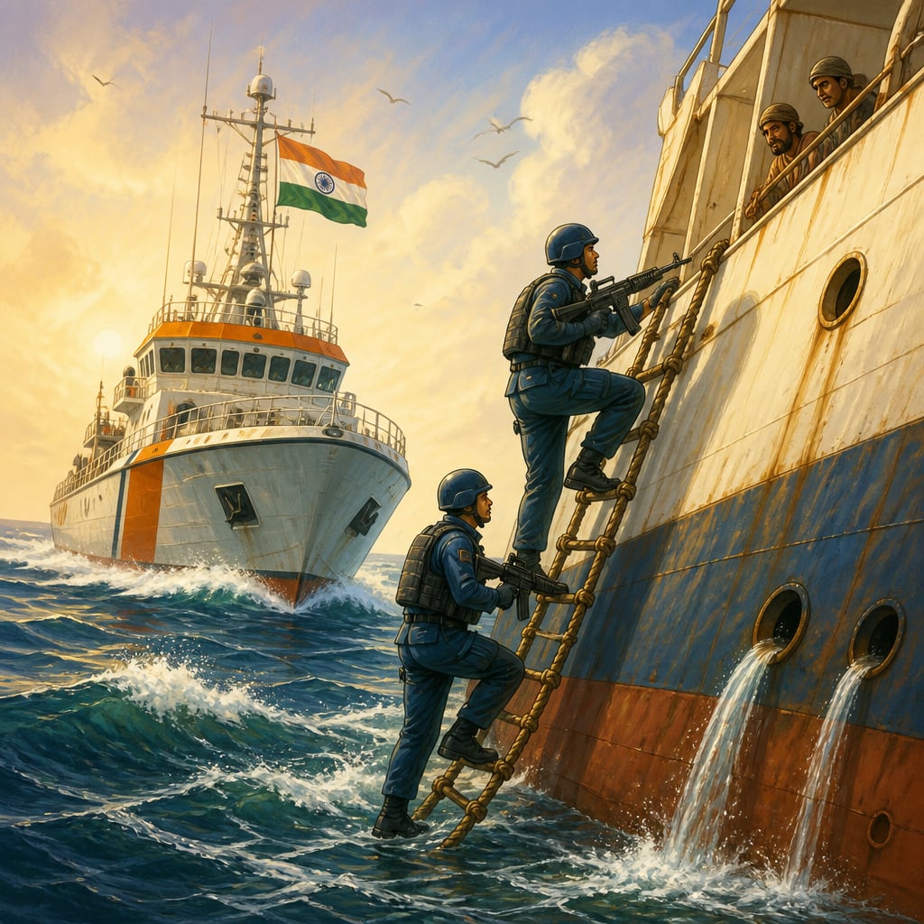 Coast Guard boarding party boarding the captured MV Alondra Rainbow
