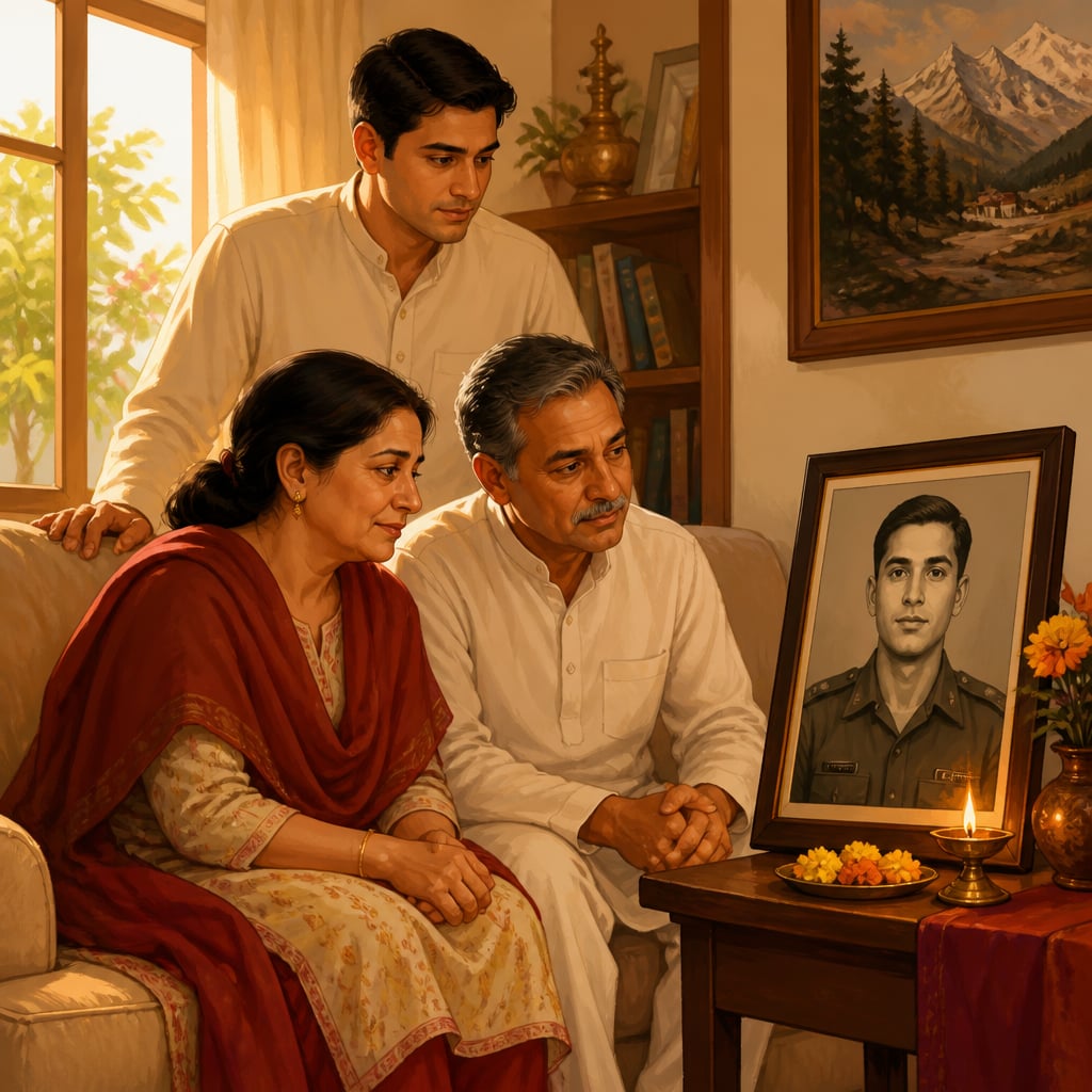 The Batra family of Palampur with a portrait of Captain Vikram Batra