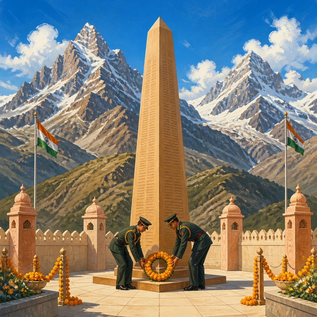 The Kargil War Memorial at Dras with Tiger Hill behind