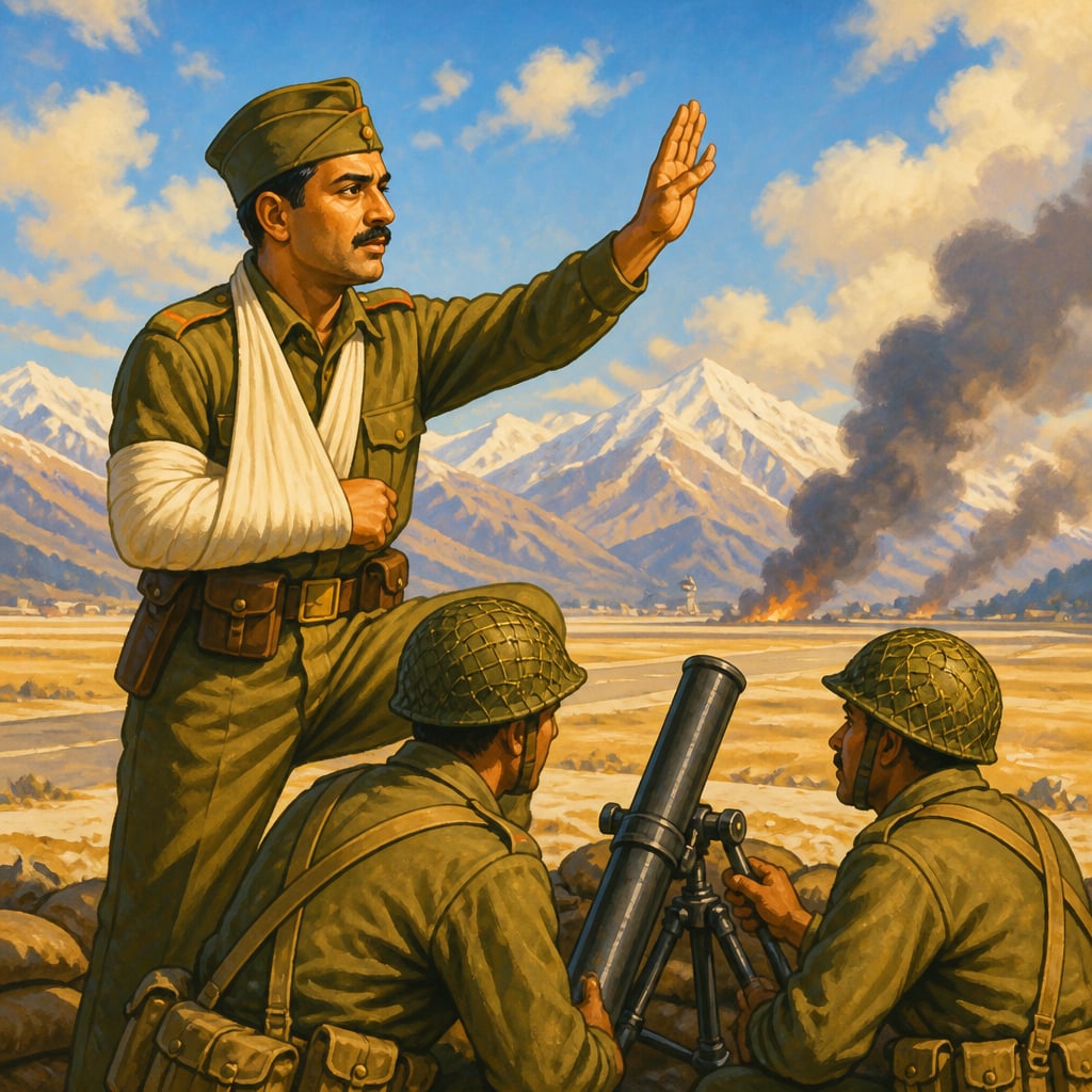 Major Somnath Sharma directing mortar fire at Badgam airfield in 1947