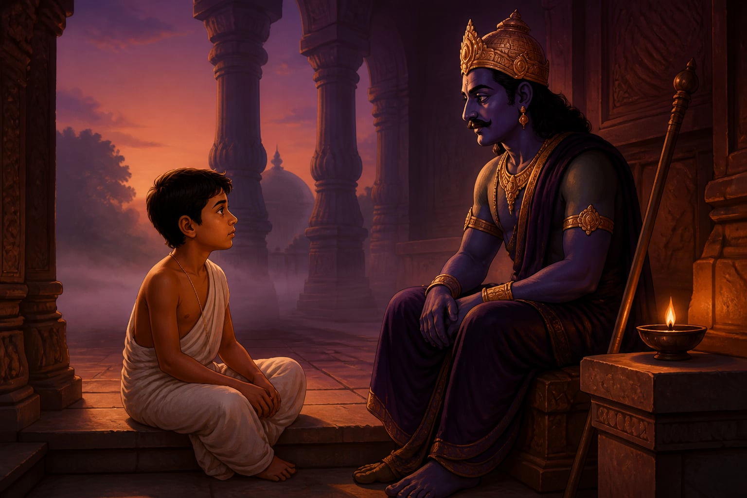 Nachiketa receiving teaching from Yama
