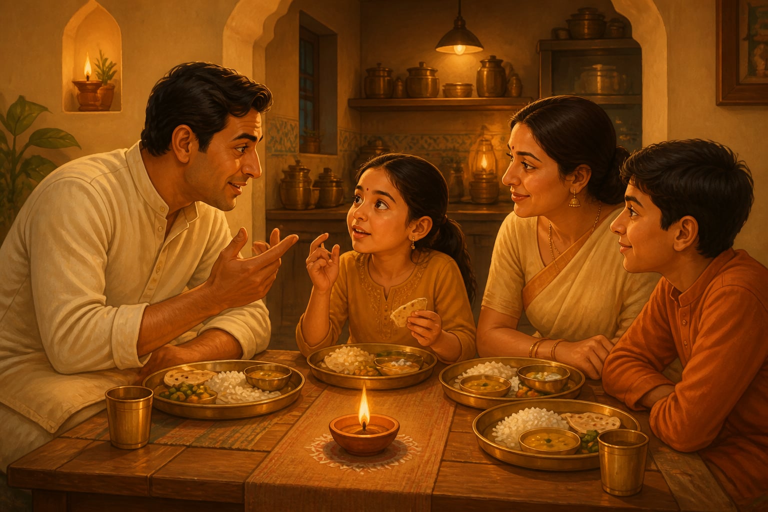An Indian family at the dinner question ritual